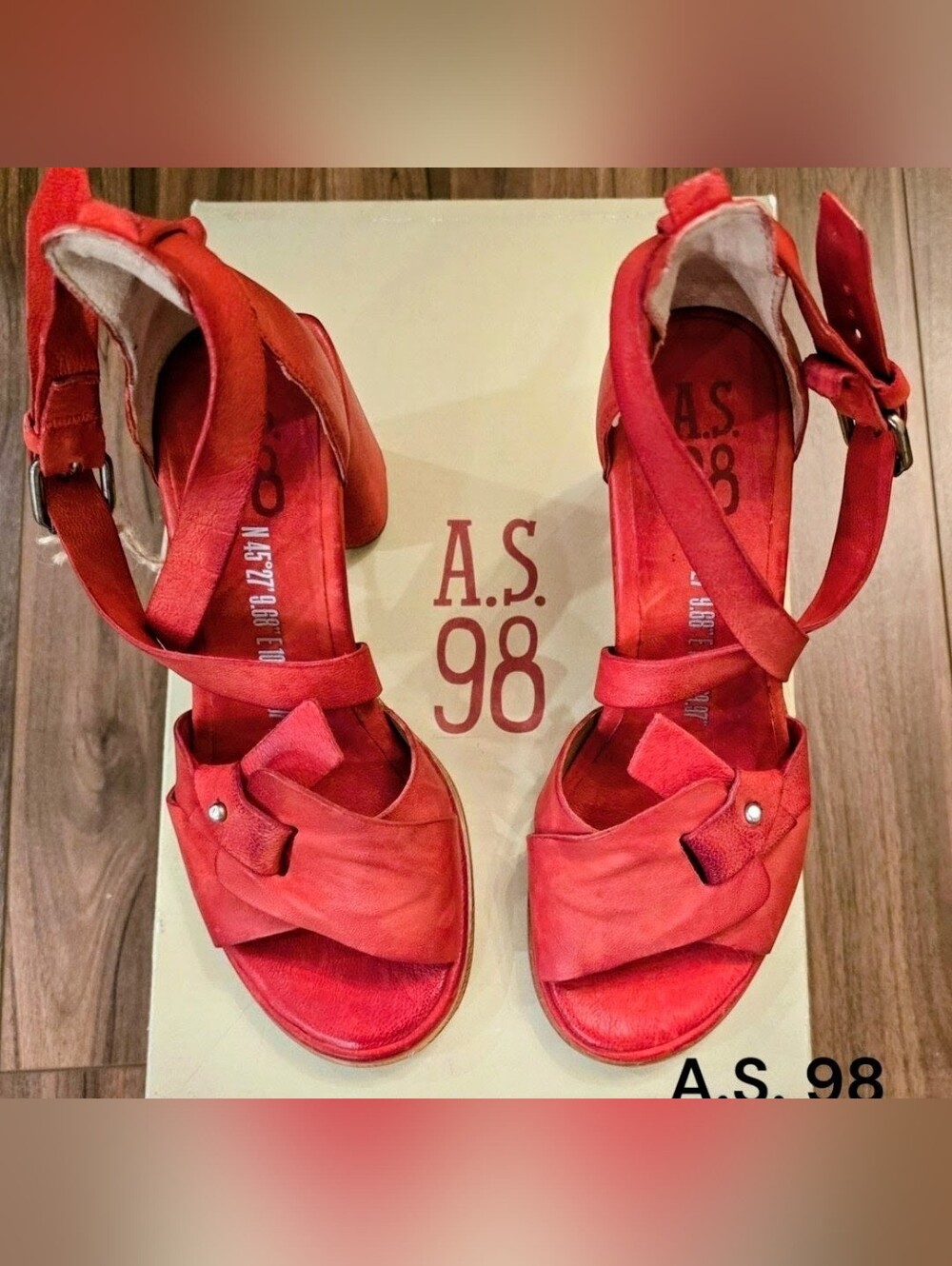 A.S.98 Red Strappy Sandals with Ankle Buckle